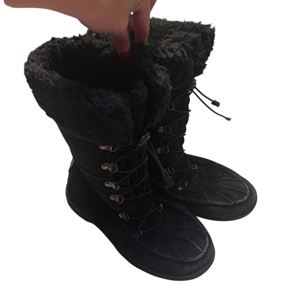 BearPaw Boots Size 9 Black Suede Leather Wool Lining Kirkwood Lace-Up Winter